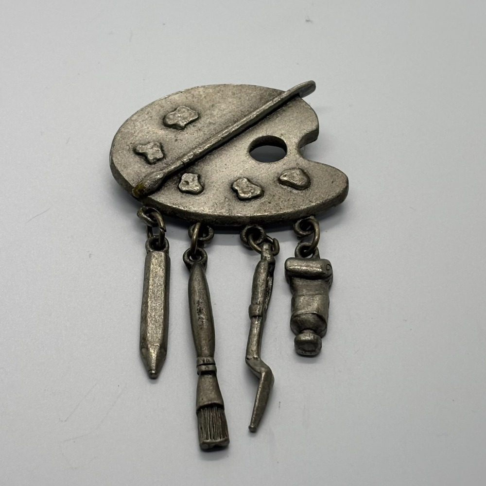 Brooch Pin‎ Silver Tone Classic J Jonette Art Palette Detailed Intricate